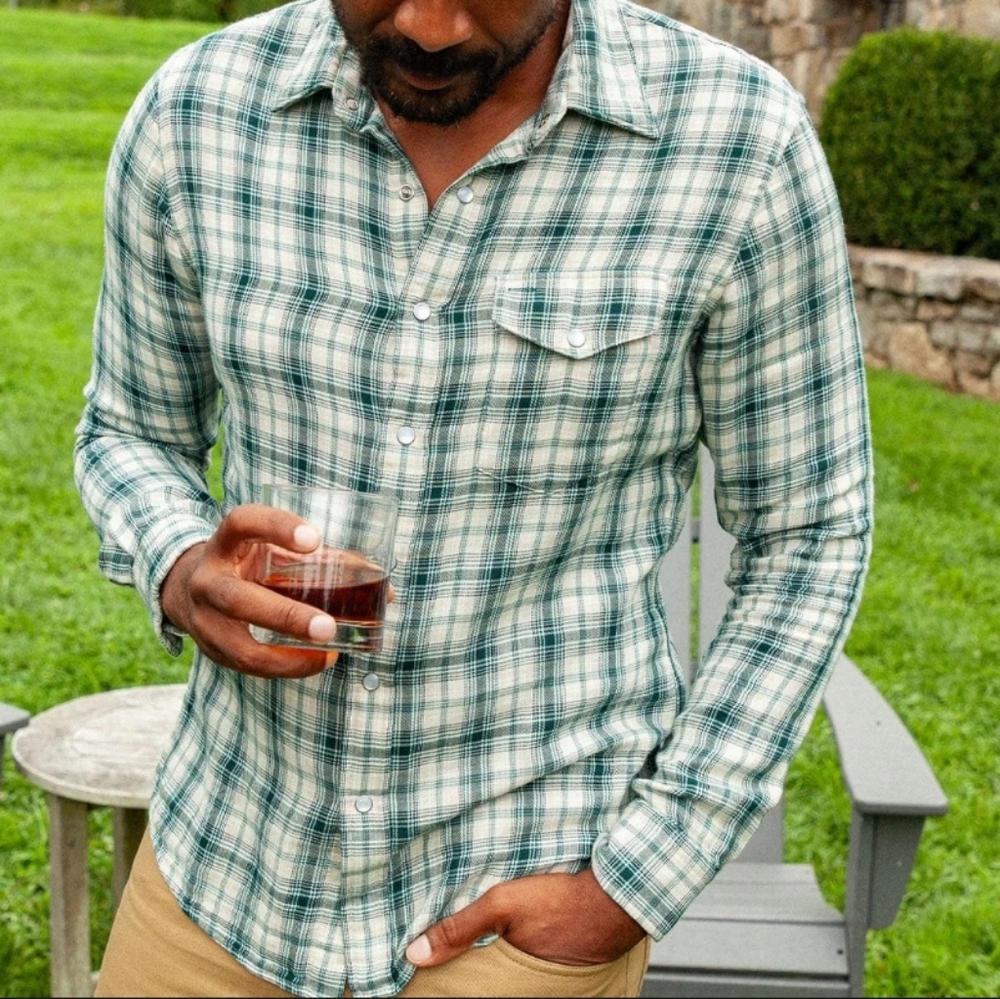 NWT Criquet Double Cloth Flannel Pearl Snap - Ronan Plaid & Cream